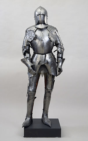 A 15th-century full plate armor. Joan of Arc's armor would have been similar in design, covering the entire body, but possibly customized to be slimmer and lighter for a female wearer.