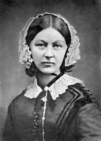 A photograph of Florence Nightingale, depicting a middle-aged woman with an expression of kindness and determination.