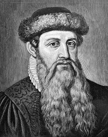 Portrait of Johannes Gutenberg, known as the inventor of movable type printing and a 15th-century innovator.