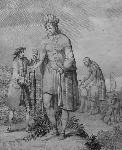 An 18th-century imaginary depiction of Patagonian 'giants'. This legend, based on accounts from Magellan's voyage, long stimulated European imagination.