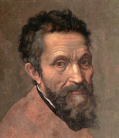 Potret Michelangelo yang dikaitkan dengan Daniele da Volterra (sekitar 1545, Museum Seni Metropolitan). Tatapan dalam yang reflektif menggambarkan sang maestro yang mengejar perpaduan antara seni dan sains.