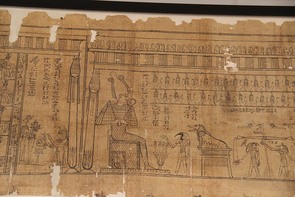 An ancient Egyptian Book of the Dead papyrus.