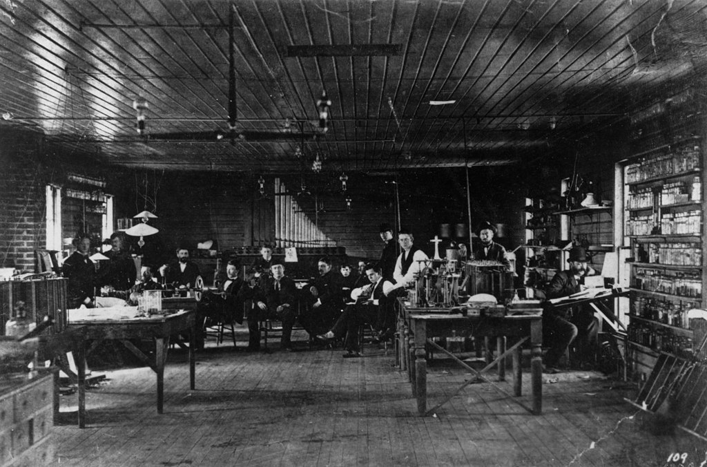 Edison and his assistants in the Menlo Park laboratory.