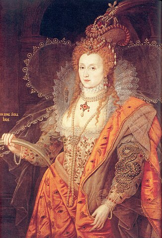 Elizabeth I.s 'Rainbow Portrait'. Die Motive von Augen und Ohren auf ihrem Gewand symbolisieren die Bedeutung der Informationsbeschaffung.