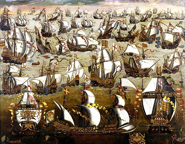 A Armada Espanhola de 1588. A estratégia de informação de Elizabeth I levou à vitória contra este formidável inimigo.