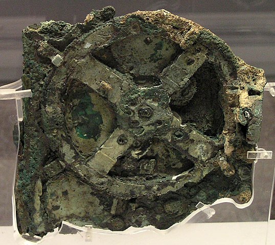 The Antikythera mechanism: A sophisticated mechanical calculator from ancient Greece, believed to have been made around the 1st century BCE. It had advanced functions such as predicting celestial movements, demonstrating the high level of astronomical and mechanical engineering knowledge of the time.