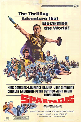 Póster de la película 'Espartaco' de 1960. Dirigida por Stanley Kubrick y protagonizada por Kirk Douglas, esta obra revivió la historia de Espartaco para los tiempos modernos, convirtiéndose en un símbolo ampliamente reconocido de la lucha por la libertad y la justicia.